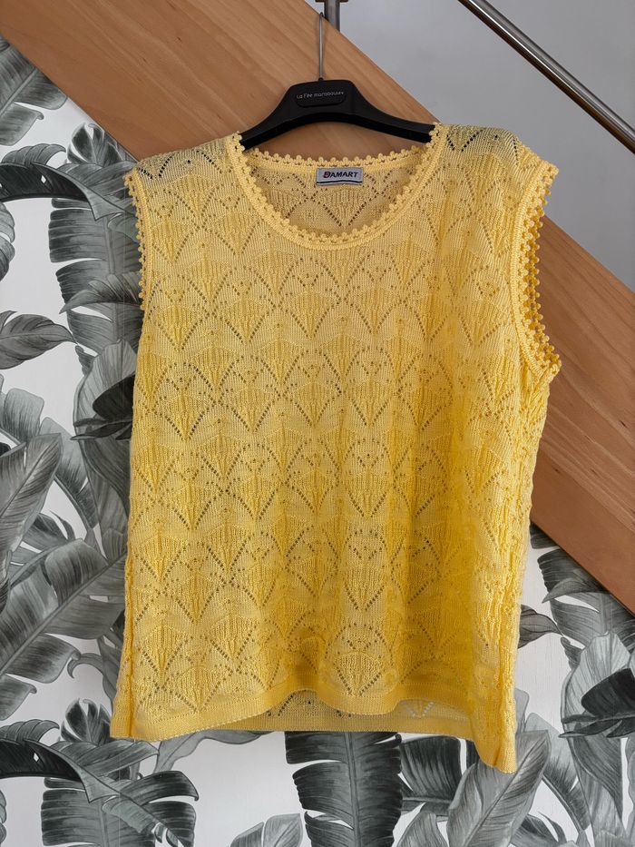 Pull manches courtes léger jaune vintage Damart