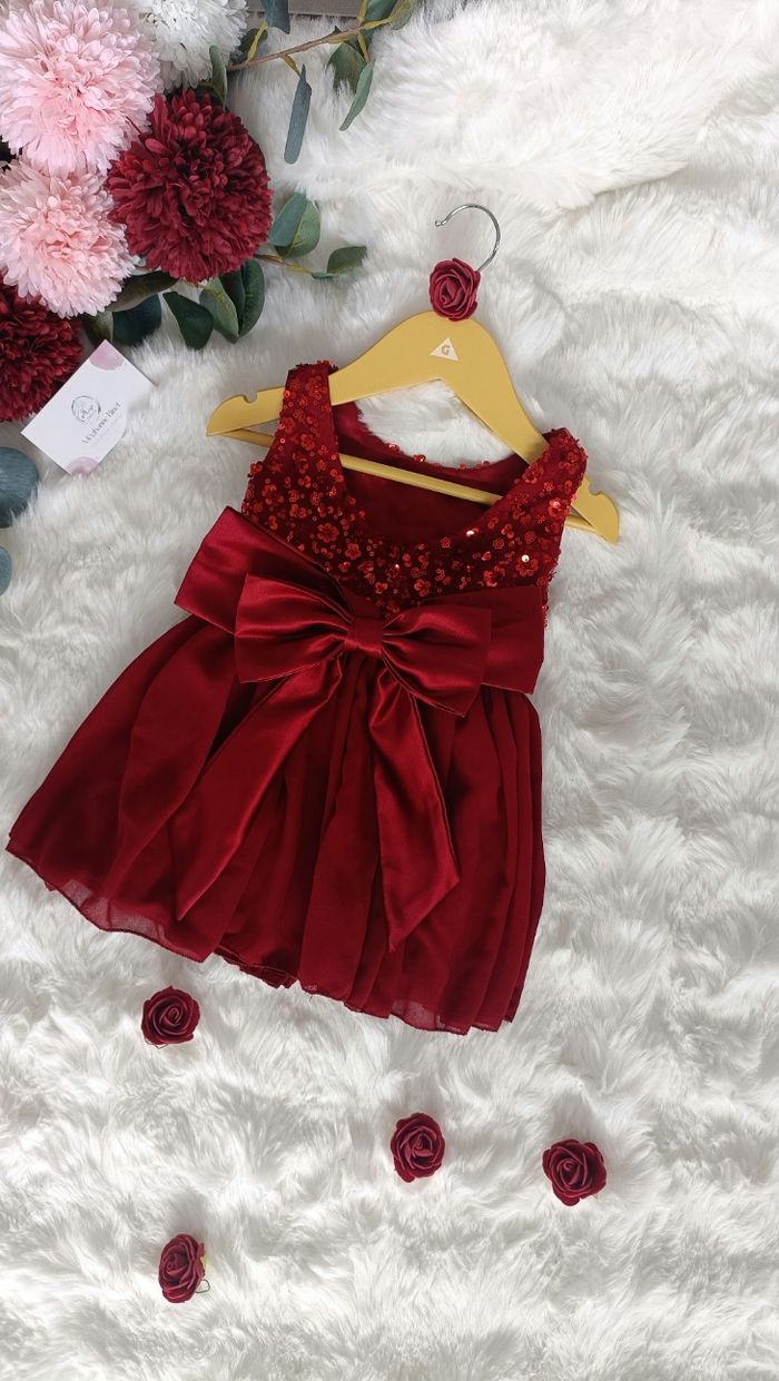 Robe Cérémonie Bébé & Fille – Rouge Rubis | Fait Main - photo numéro 5