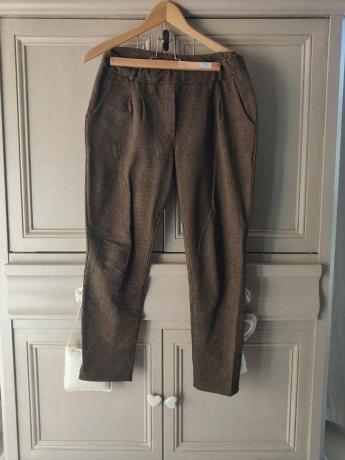 Pantalon marron chiné intérieur flanelle taille 40
