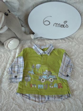 Polo tee shirt chemise manches longues Garçon 6 mois voiture lapin 100% coton