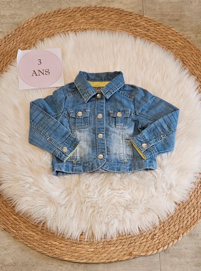 Veste en jeans bleu et vert 3 ans fille