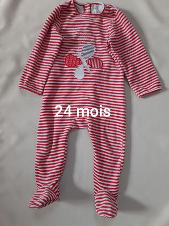 Pyjama velours 1 pièce fille - rayures, papillon - Orchestra - 24 mois