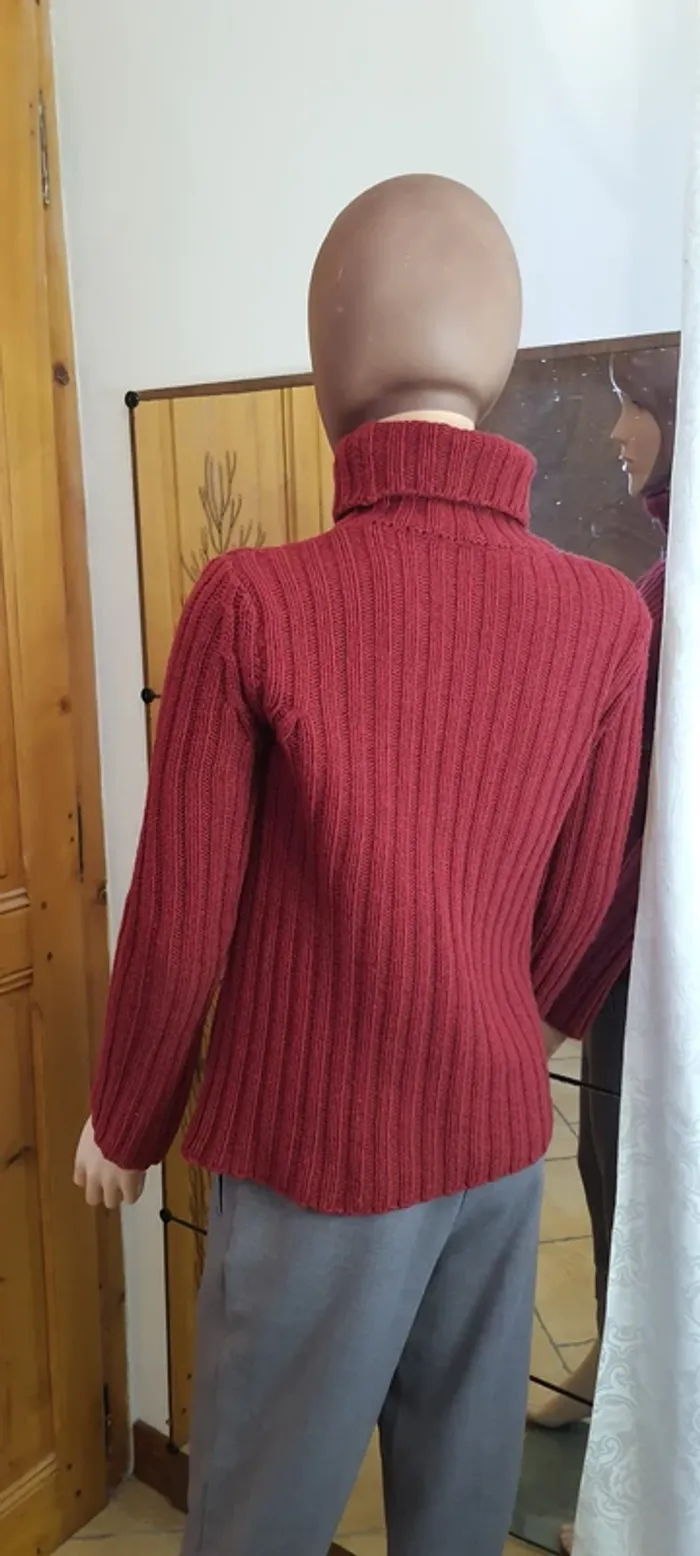 Pull col roulé femme rouge "Promod" taille S - photo numéro 3