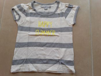 T-shirt MC rayé beige/gris fille 3SUISSES en 3 ans TBE