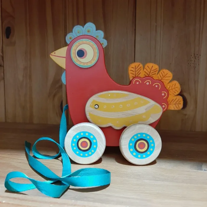 Jouet à tirer Poule Polka en bois