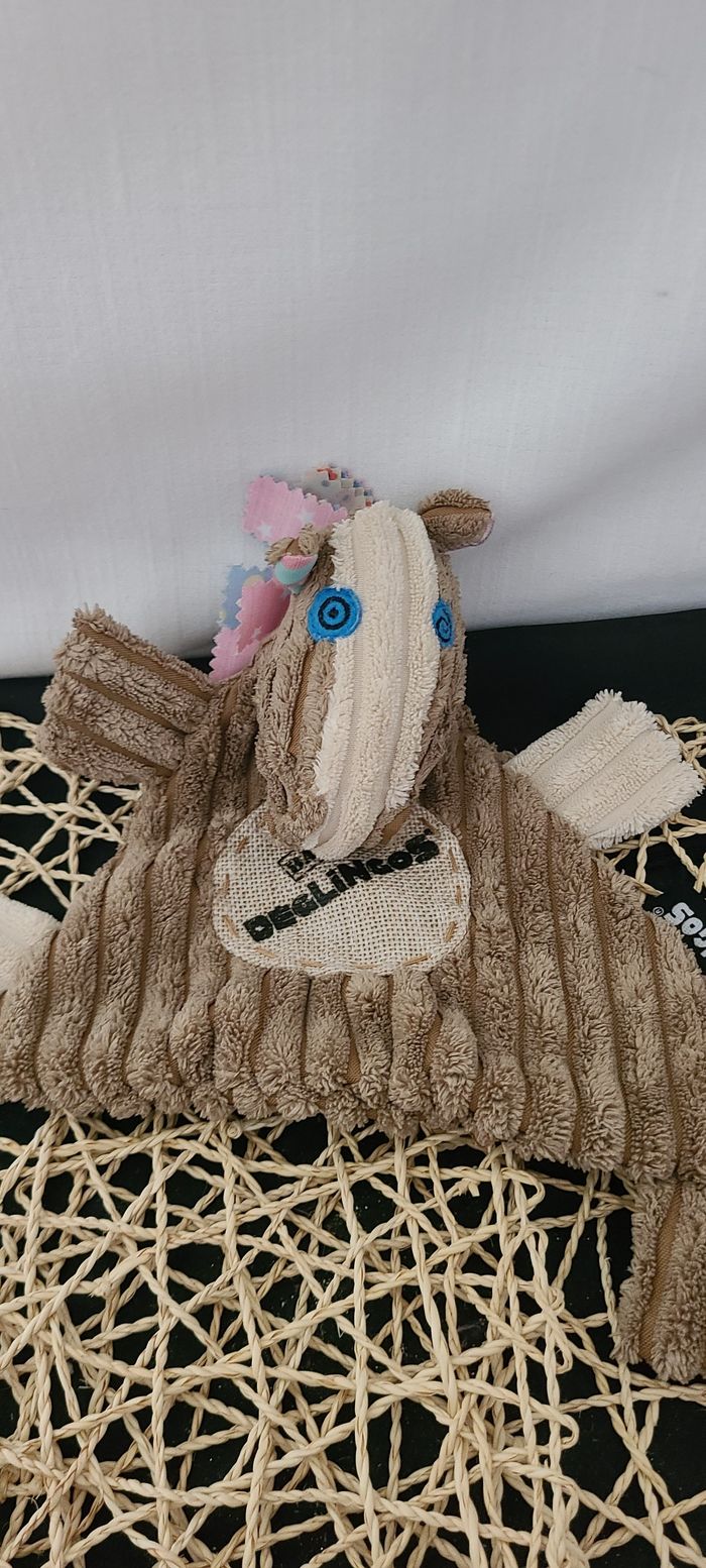 Doudou plat Cheval Ogalos côtelé marron beige LES DEGLINGOS - photo numéro 3
