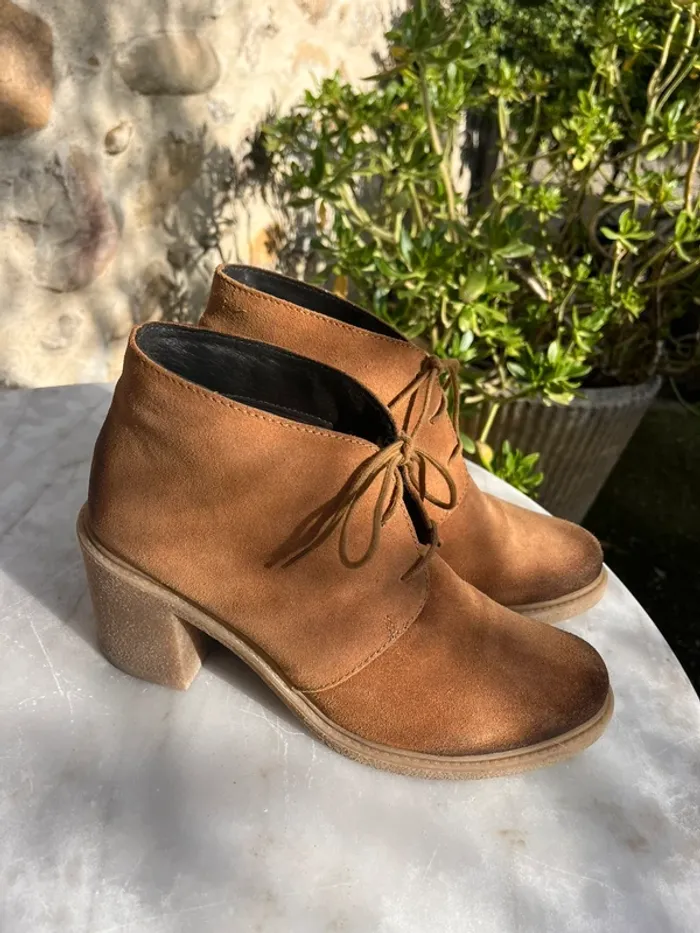 Bata - Bottines en nubuck marron camel style bohème vintage - photo numéro 4