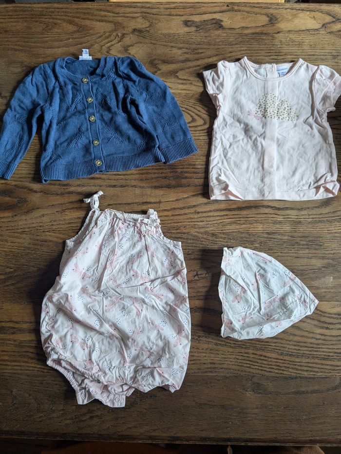Ensemble P'tit bisou bandana/t-shirt/combi/gilet. 6mois/67cm. - photo numéro 2