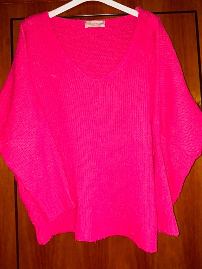 Pull rose col v April Vintage taille unique
