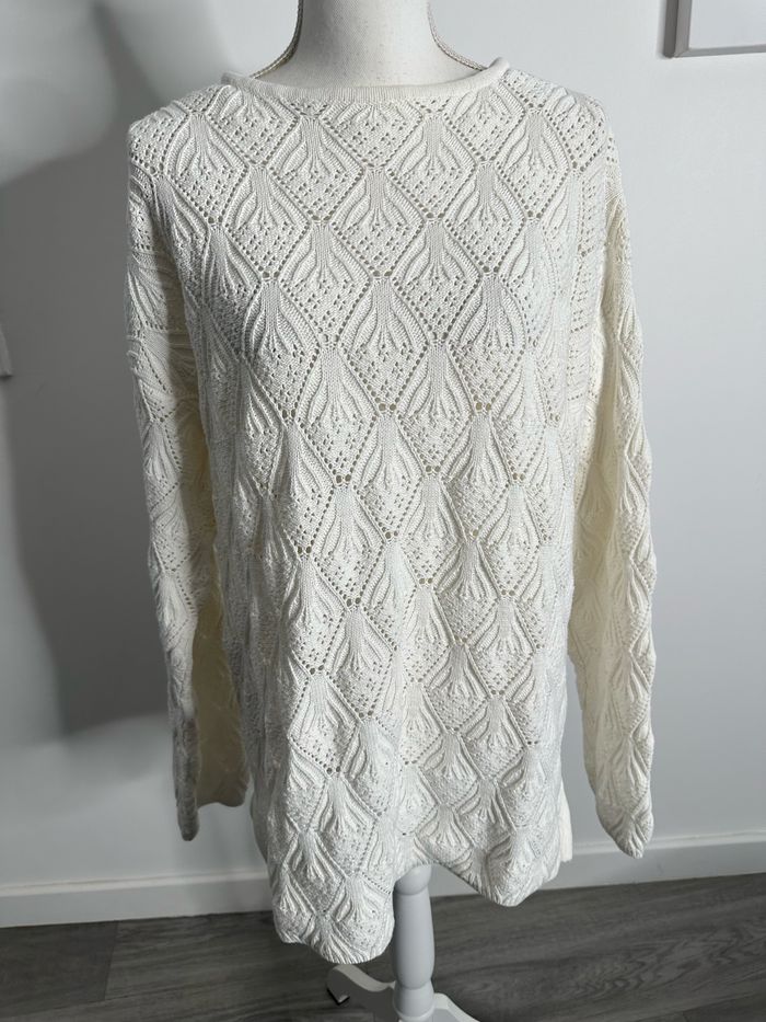 Pull oversize en mailles ajourées blanc Yessica Vintage T44 XXL