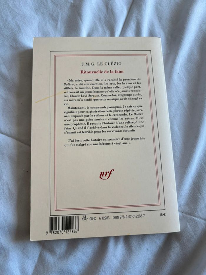 Livre Ritournelle de la faim – J.M.G. Le Clézio – Éd. Gallimard 2008 - photo numéro 2