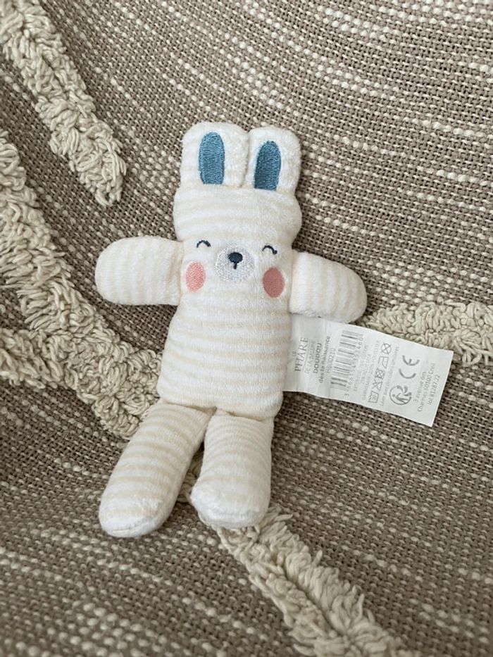 Peluche doudou 19cm le phare de la baleine lapin jaune et bleu très bon état