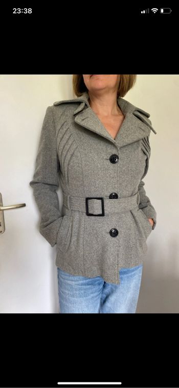 Manteau gris en laine avec ceinture taille L femme