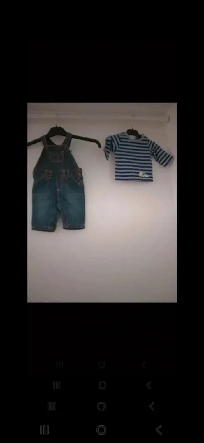 Ensemble Okaïdi salopette en jean + haut rayé Taille 3 mois
