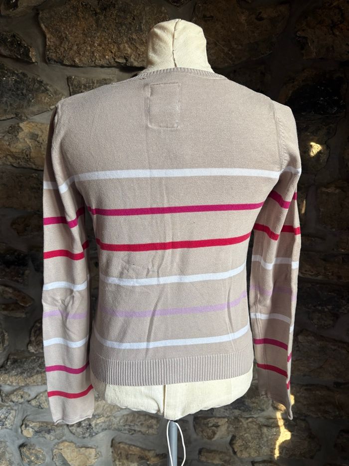 Cardigan beige à rayures rose et blanches - photo numéro 2