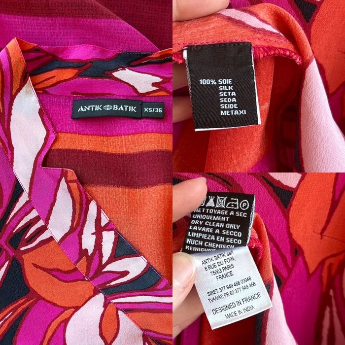 Robe Antik Batik à motifs floraux rose et rouge, en soie, taille 36/38 - photo numéro 6