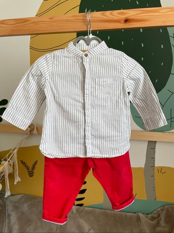 Ensemble chemise rayé et pantalon rouge