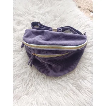 Sac banane My Little Box en velours côtelé violet parme motifs éclair à l'intérieur Neuf