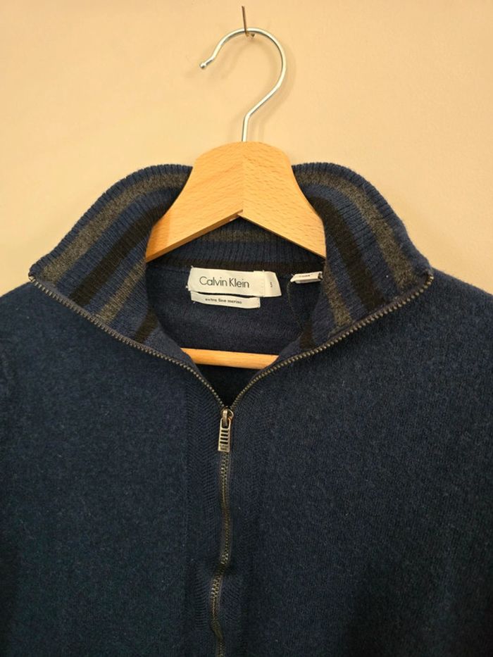 Gilet Calvin Klein laine mérinos bleu marine zippé col montant taille S homme - photo numéro 4