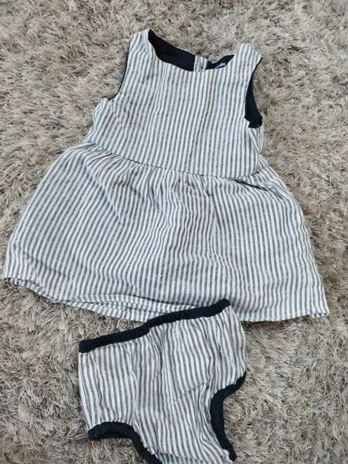 Jolie robe bébé fille noir et blanche à rayures avec culotte