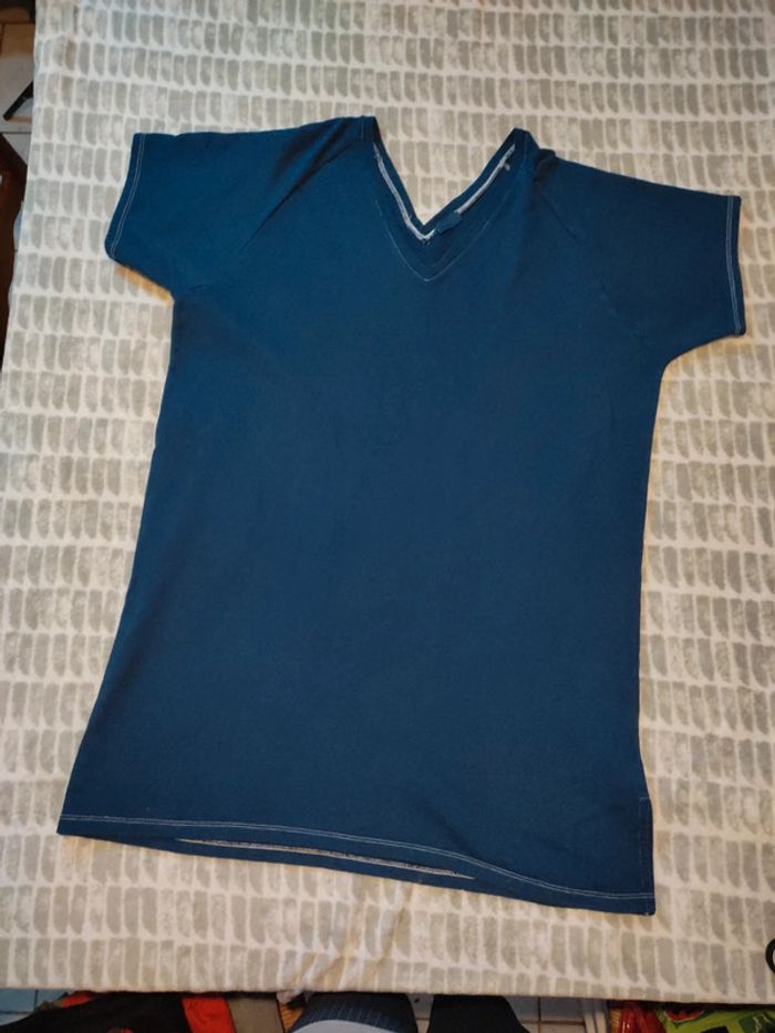 Robe bleu marine matière sweat ample large col v american vintage taille L 40 - photo numéro 1