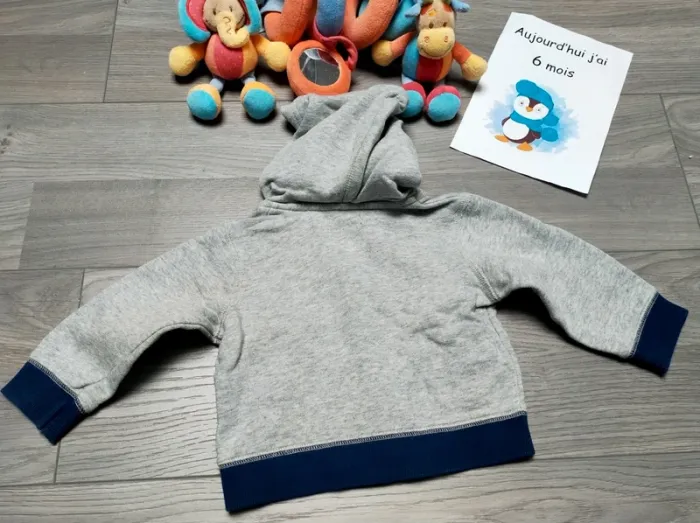 Gilet à capuche zippé gris et marine garçon 6 mois Grain de blé - photo numéro 7