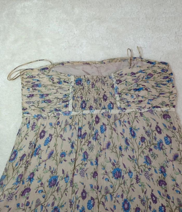 Robe d'été longue Zara Basic fleuri style Bohème chic champêtre vintage beige fines bretelles - photo numéro 7