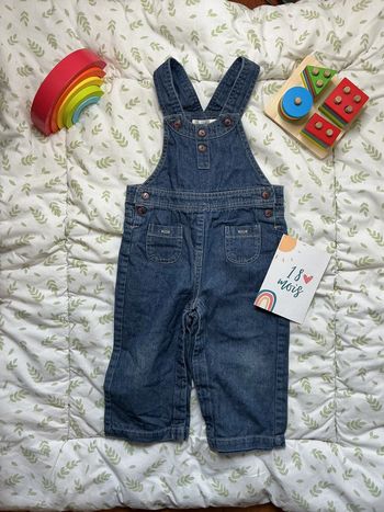 salopette en jean bleu large pressions entre les jambes 18 mois kitchoun