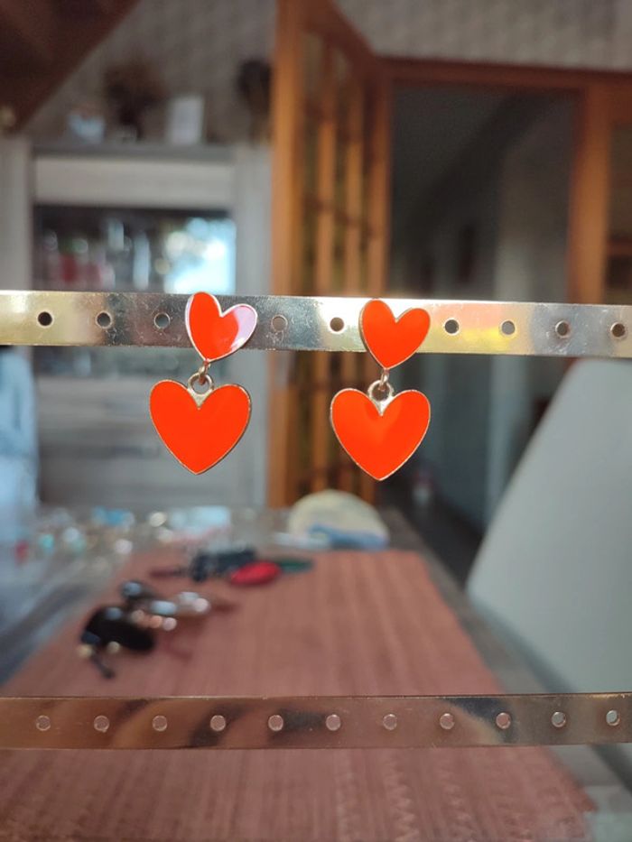 Boucle d'oreilles cœur orange - photo numéro 2