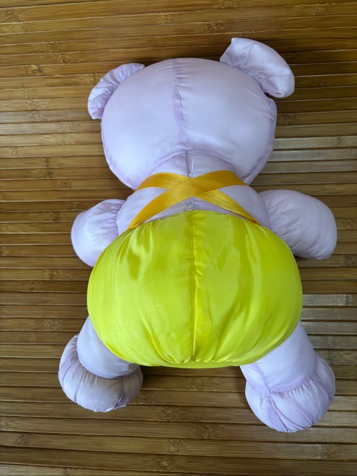 Vintage peluche ours puffalump violet jaune je t aime bikin 34 cm - photo numéro 3