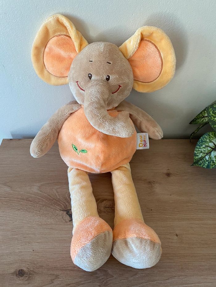 Doudou peluche grand éléphant orange jaune doukidou 40 cm - photo numéro 2