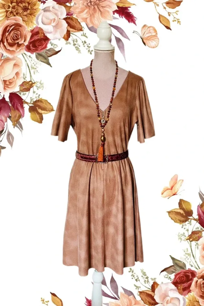 🧡🍁Robe automnale suédine bohème chic L/40 Suede-effect Boho dress🍁🧡