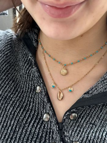 Collier multirang en acier or et émail turquoise