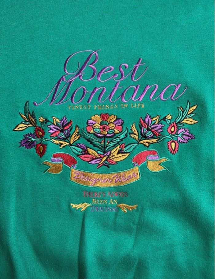 Sweat vintage vert brodé fleurs best Montana T.U - photo numéro 3
