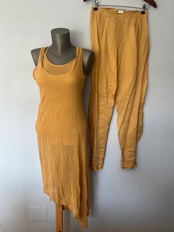 Ensemble 3 pièces Sarah Pacini - Beige/Sable - Robe transparente + débardeur + pantalon