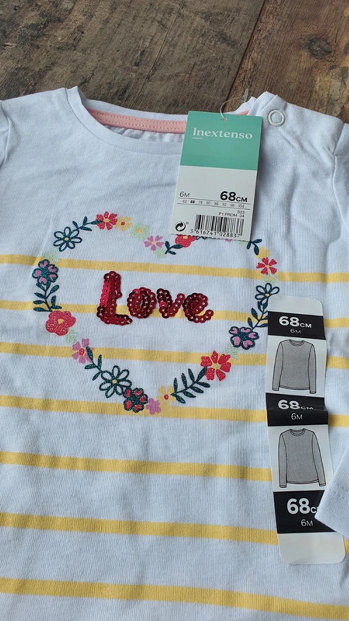 T-shirt in extenso 6 mois 68 cm en très bon état 👌 - photo numéro 2