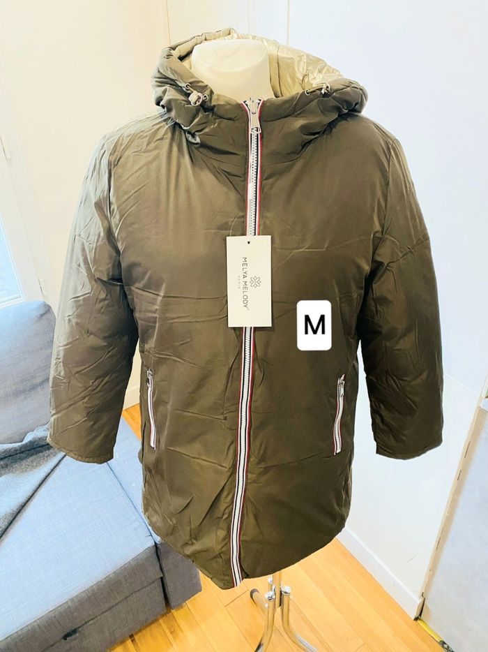 Manteau doudoune femme imperméable réversible mi-long kaki doré taille M - photo numéro 2