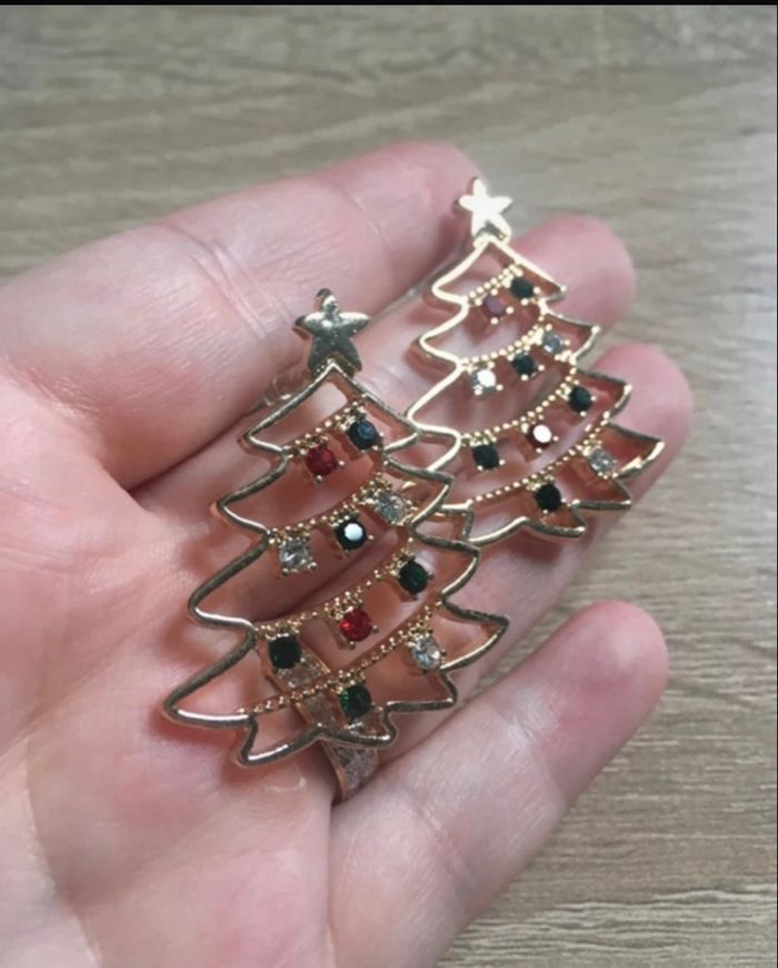 Boucles d’oreilles NEUVES pour femme forme sapin de Noël 🎄 couleur doré - photo numéro 8