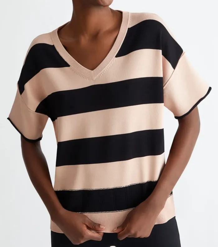 Lui Jo maille pull rayé rose et noir taille L/40 - photo numéro 2