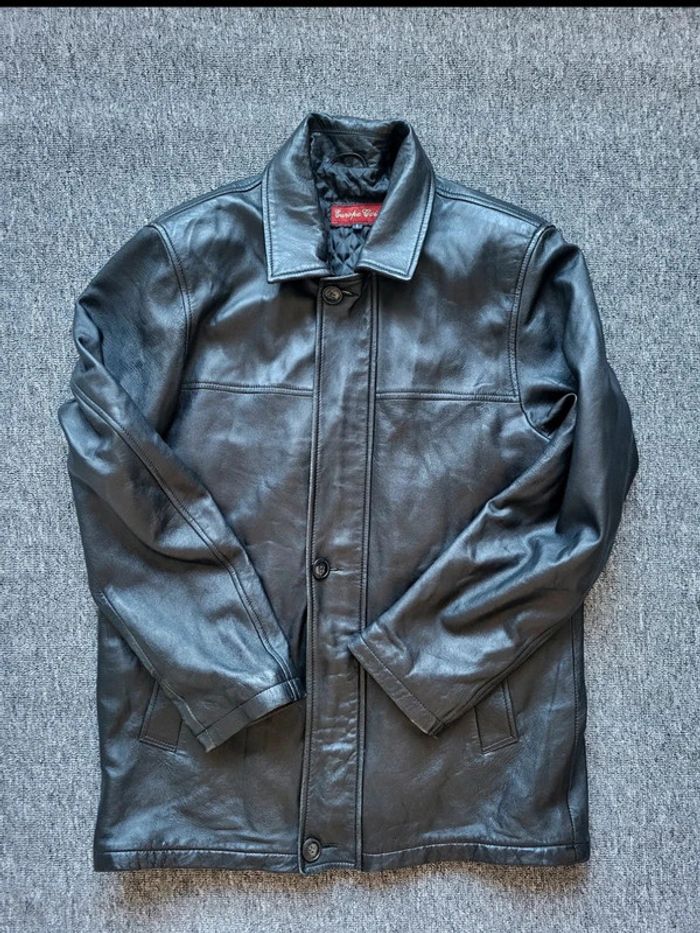 Manteau en Cuir Europe Cuir - Noir - 100% Cuir Véritable - Classique & Élégant - Taille L ou XL