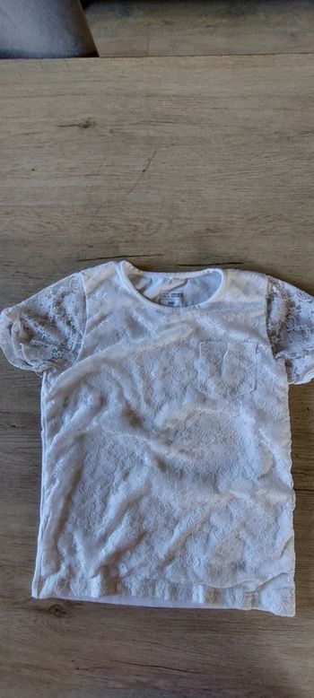 T shirt blanc, manches courtes, recouvert de dentelle, Name It, 11/12 ans, jamais mis