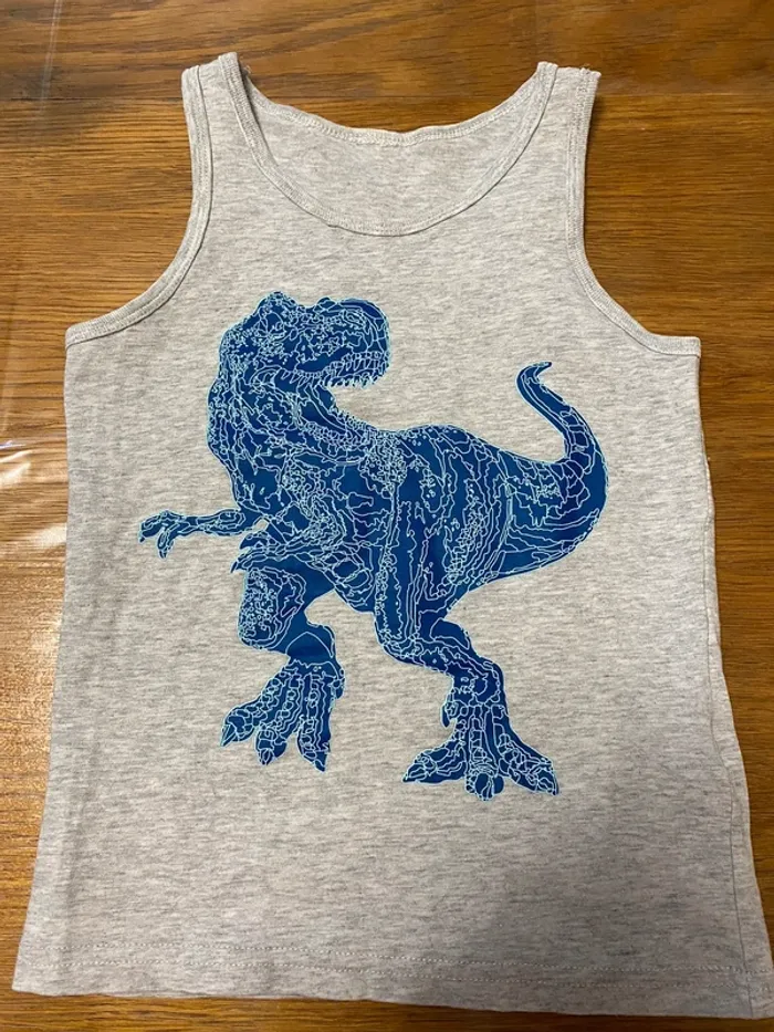 Débardeur garçon gris dinosaure T-Rex – 3 ans, été