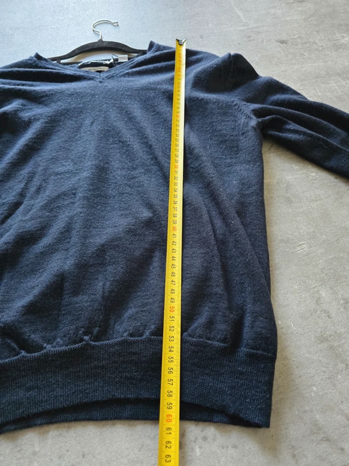 Pull Calvin Klein col V laine mérinos extra fine bleu marine homme taille M - photo numéro 8