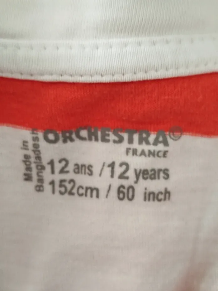 Tee-shirt manches courtes blanc et orange Orchestra taille 12 ans - photo numéro 3