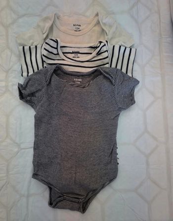 Lot 3 Bodys Bébé KIABI Manches Courtes - 12 Mois (80 cm) - Marinière & Messages