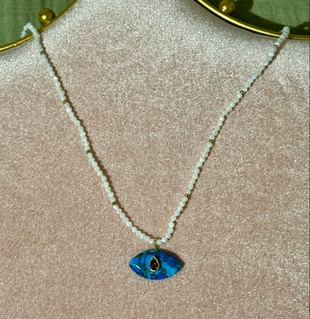 Collier habaha Paris véritable nacre et turquoise réglable finitions acier inoxydable or 