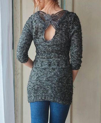 Pull tunique chiné papillon strass Cache Cache