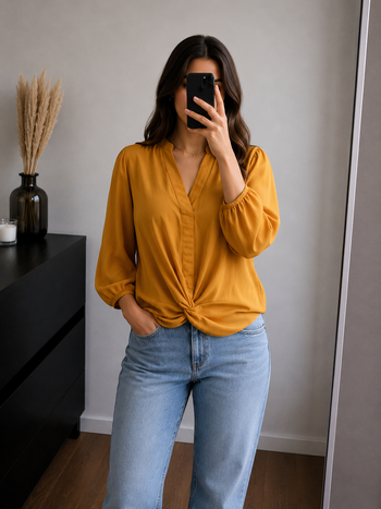 Blouse moutarde Amisu avec noeud