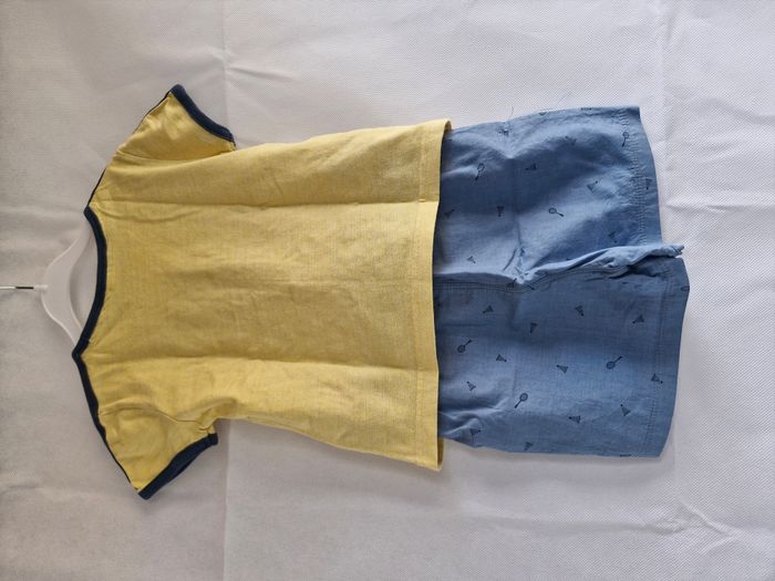 Pyjama 2 pièces 3 ans Okaïdi Jaune bleu marine inscription jouer en duo raquettes volants - photo numéro 2