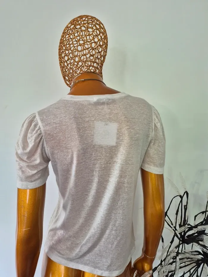 Tee-shirt Manches Courtes Crème Femme Taille L/40 - photo numéro 2